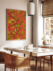 Vibrant African botanical wall art pattern with orange background, green leaves, and textured golden fruits/seeds. - Image 2