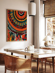 A vibrant African Tribal Pattern Poster featuring intricate geometric and circular designs in red, yellow, teal, and black. - Image 2