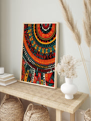 A vibrant African Tribal Pattern Poster featuring intricate geometric and circular designs in red, yellow, teal, and black. - Image 4