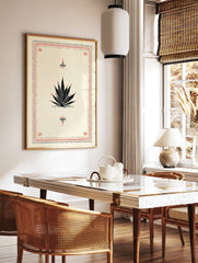 Black and red agave plant illustration poster with a decorative folk art border on a cream background. - Image 2