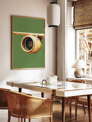 Close-up of a detailed airplane engine and wing against a green background, featuring a modern aviation art print. - Image 2