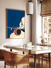 Modern illustration of an airplane flying through a blue sky with white clouds, featuring a red engine cowling. - Image 2