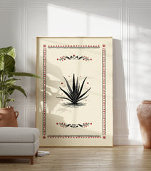 Vintage style poster featuring a black aloe vera plant illustration with red decorative borders and accents on a cream background. - Image 3