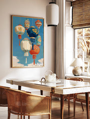 Colorful Asian Lantern Poster featuring an array of traditional hanging lanterns with intricate patterns against a bright blue sky. - Image 2