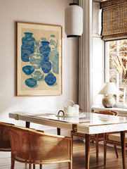 Traditional Asian vase wall art print with blue and white ceramic pottery collection featuring dragons and floral patterns. - Image 2
