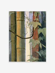 Botanical wall art print featuring segmented bamboo stalks, green ivy leaves, and organic vines on a textured background