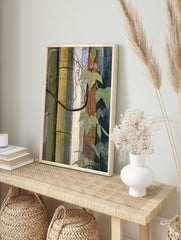 Botanical wall art print featuring segmented bamboo stalks, green ivy leaves, and organic, in an alternate framed mockup