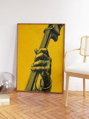 Detailed illustration of a hand playing an upright bass against a vibrant yellow background. Music poster art. - Image 2