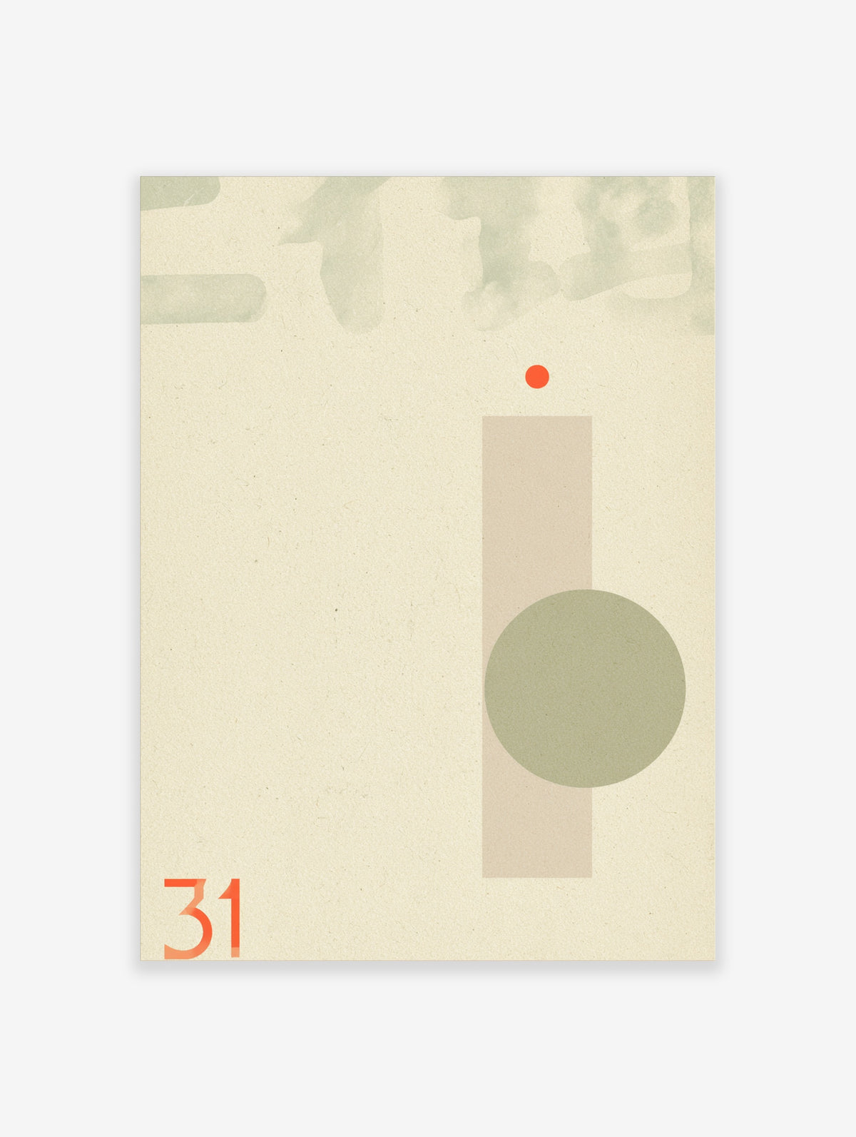 Beige minimalist geometric art print with green circle, pink rectangle and orange dot