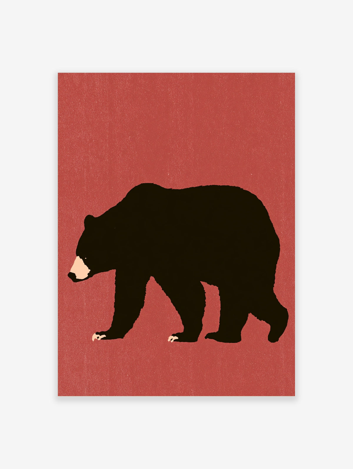 Black bear walking silhouette on textured red background, minimalist animal poster