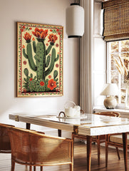 Vibrant blooming cactus poster in a Mexican folk art style, featuring green cacti with orange flowers and a decorative border. - Image 2