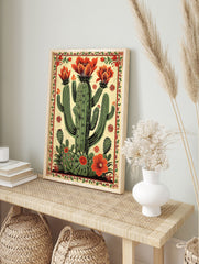 Vibrant blooming cactus poster in a Mexican folk art style, featuring green cacti with orange flowers and a decorative border. - Image 4