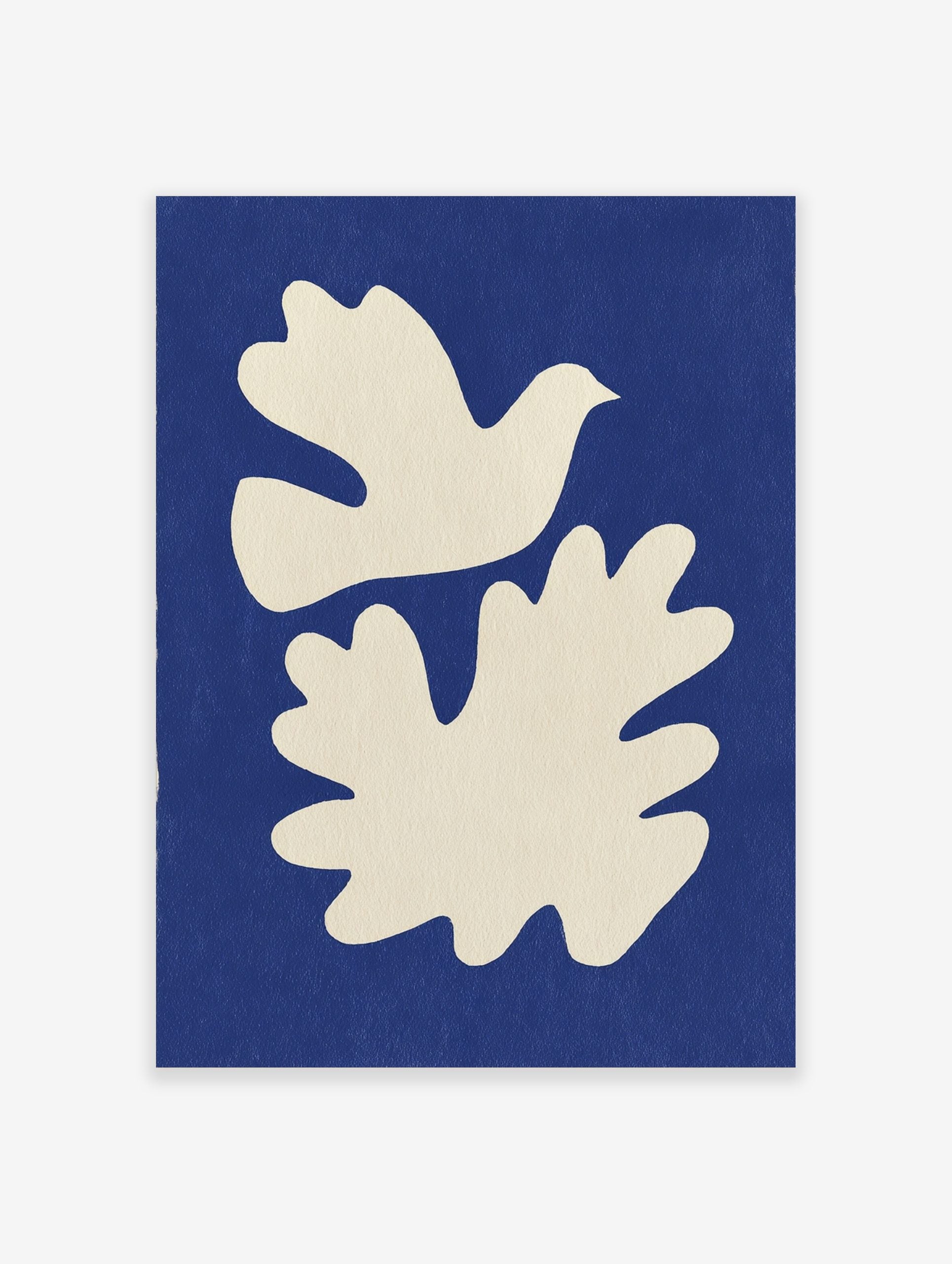 White dove and organic abstract shape on a textured deep blue background, unframed print