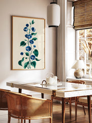 Blue botanical wall art featuring illustrative morning glory flowers and leaves on a cream background, vertical orientation. - Image 2