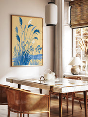Blue botanical pampas grass illustration on a yellow textured background, featuring white accents - Image 2