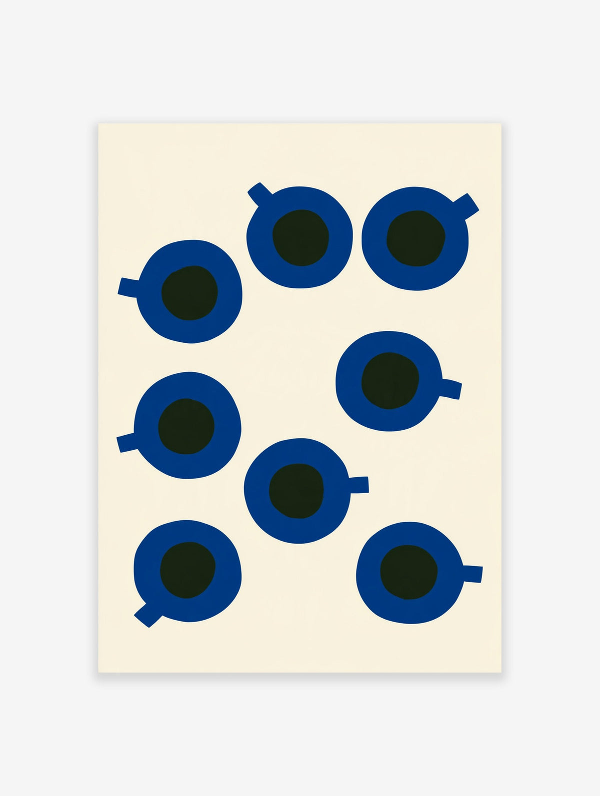 Minimalist blue coffee cup pattern illustration on a neutral background for kitchen wall art