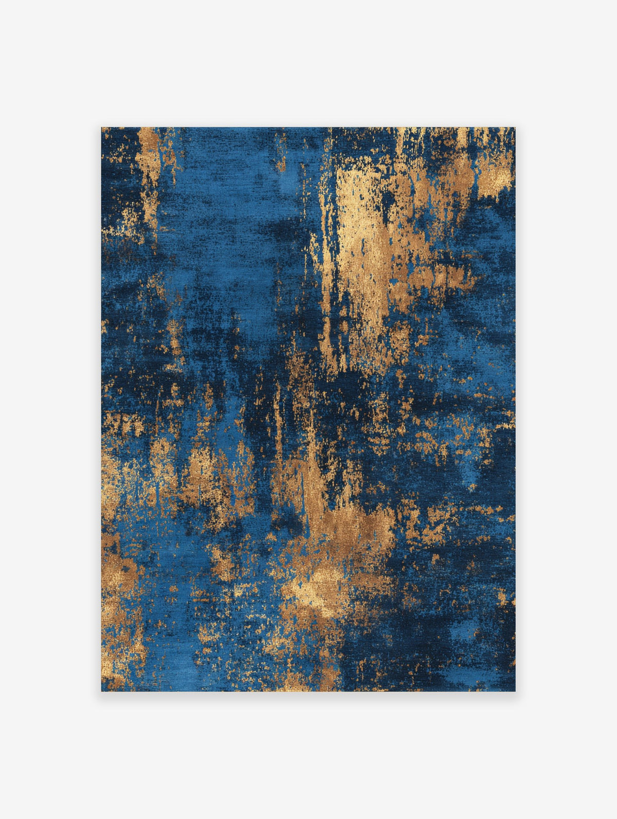 Abstract art print with distressed gold texture over a deep blue background, vertical orientation