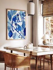 Blue monkey poster illustration featuring two blue monkeys sitting on branches surrounded by blue tropical leaves. - Image 2