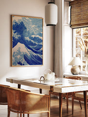 Blue ocean wave art print in a Japanese woodcut style, showing large waves cresting against a light background. - Image 2