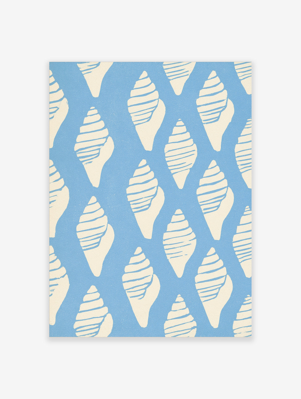 Cream seashell pattern on blue background, hand-drawn coastal wall art print