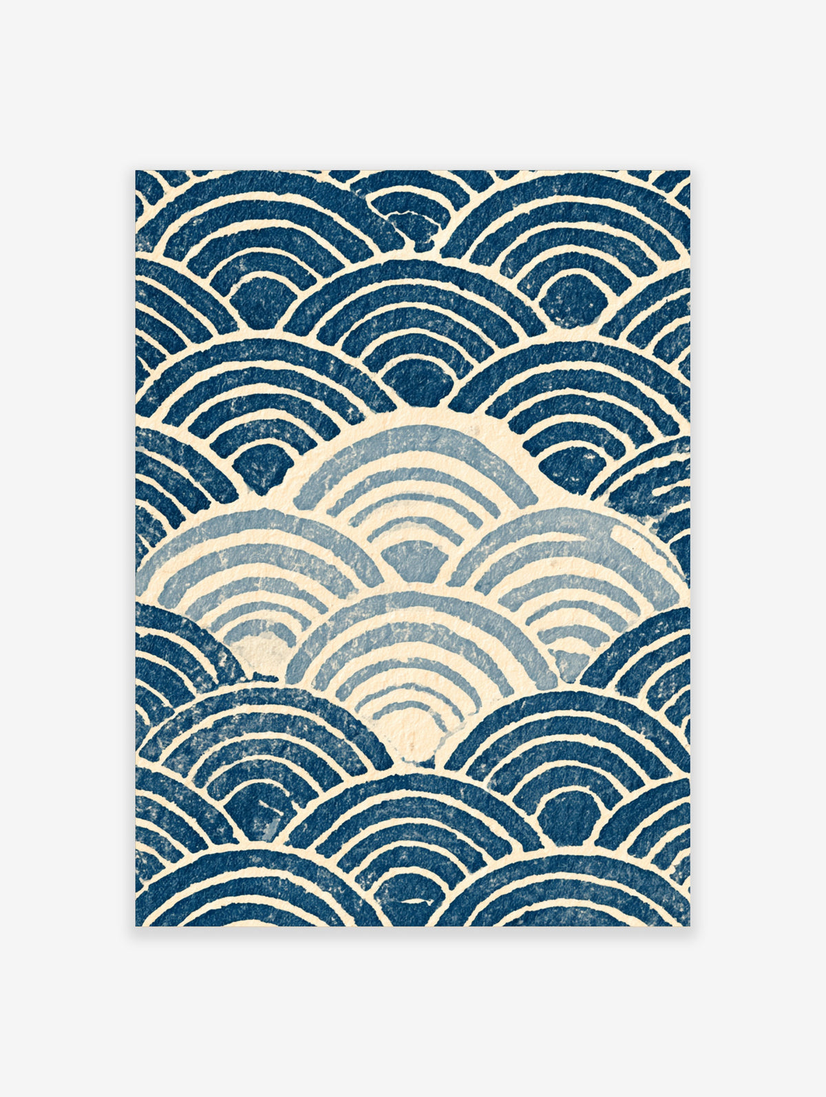 Blue and cream seigaiha wave pattern art print with layered concentric arches