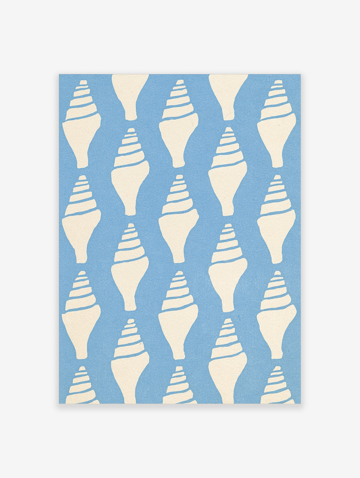 Blue and cream seashell pattern poster with repeating conch illustrations
