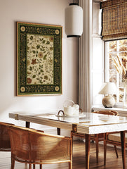 Traditional green and beige botanical floral area rug with intricate vine and flower patterns and a solid green border. - Image 2