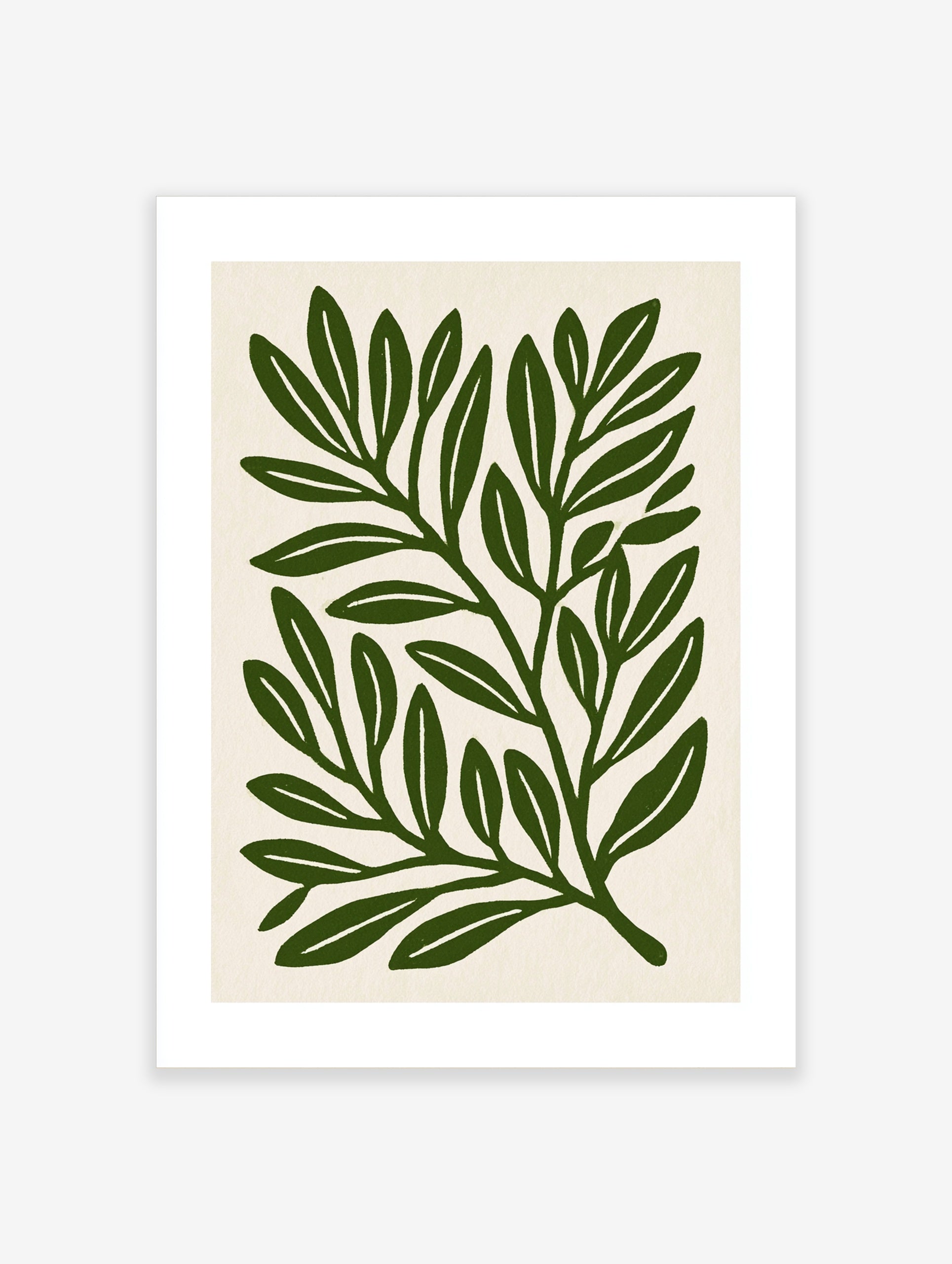 Botanical leaf illustration art print with deep green foliage on a cream background