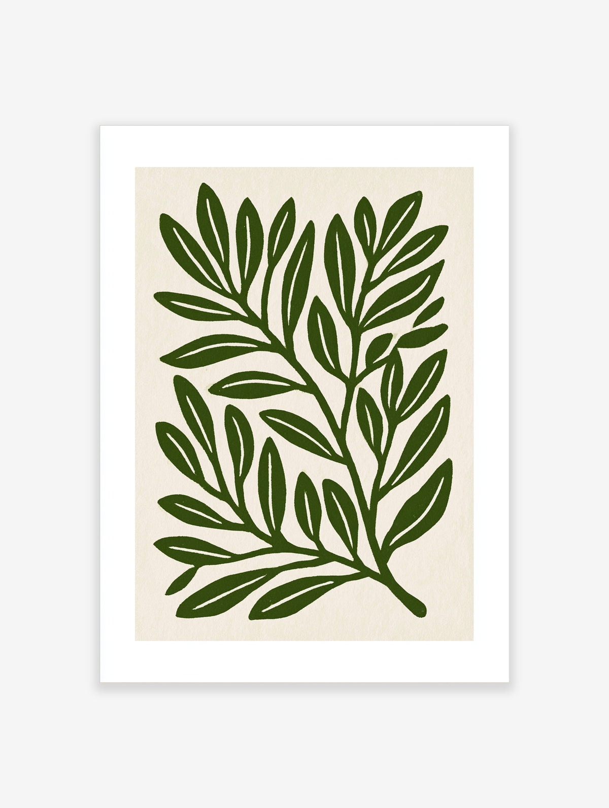 Botanical leaf illustration art print with deep green foliage on a cream background