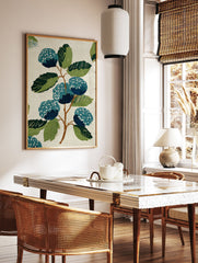 Stylized blue and green botanical wall art print featuring berries and leaves on a light textured background. - Image 2