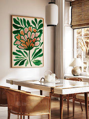 Modern botanical wall art print of a stylized green, orange, and pink flower on a light background - Image 2