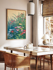 Vibrant botanical wall art print depicting a multi-color flower garden with tall green grasses and various blossoms. - Image 2