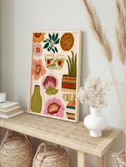 Vibrant botanical wall art illustration with various flowers, a potted succulent, and decorative elements on a light background. - Image 3