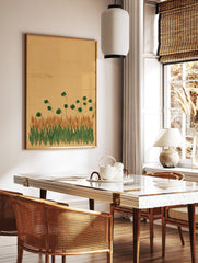 Botanical Wall Art print depicting a rustic wheat field with dark green stylized flowers against a light brown background. - Image 3