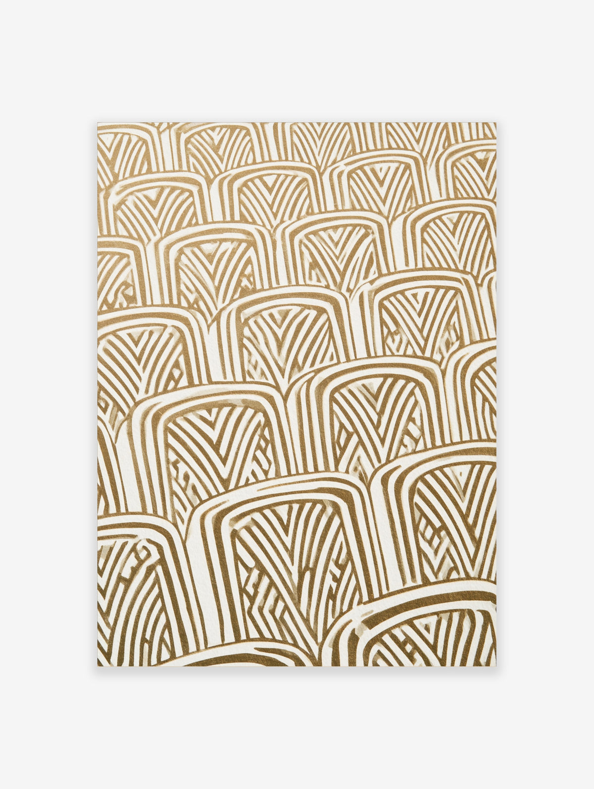 Brown and white geometric pattern poster with overlapping arch shapes and diagonal lines