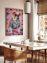 A stylish bulldog wearing sunglasses and a floral shirt, surrounded by pink roses, depicted in a vibrant art poster. - Image 2