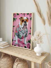 A stylish bulldog wearing sunglasses and a floral shirt, surrounded by pink roses, depicted in a vibrant art poster. - Image 4