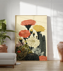 Illustrated cactus botanical poster with red, yellow, and cream flowers and green and black cacti on a light background. - Image 3