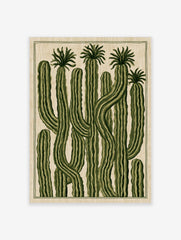 Illustrative botanical wall art print featuring tall green cacti with ribbed textures on a beige background