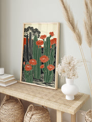 Illustrative cactus flower poster with green cacti and vibrant red blooms against a desert backdrop. - Image 4