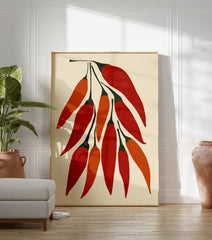 Red and orange chili pepper illustration poster with black stems on a cream background, modern kitchen wall art print. - Image 3