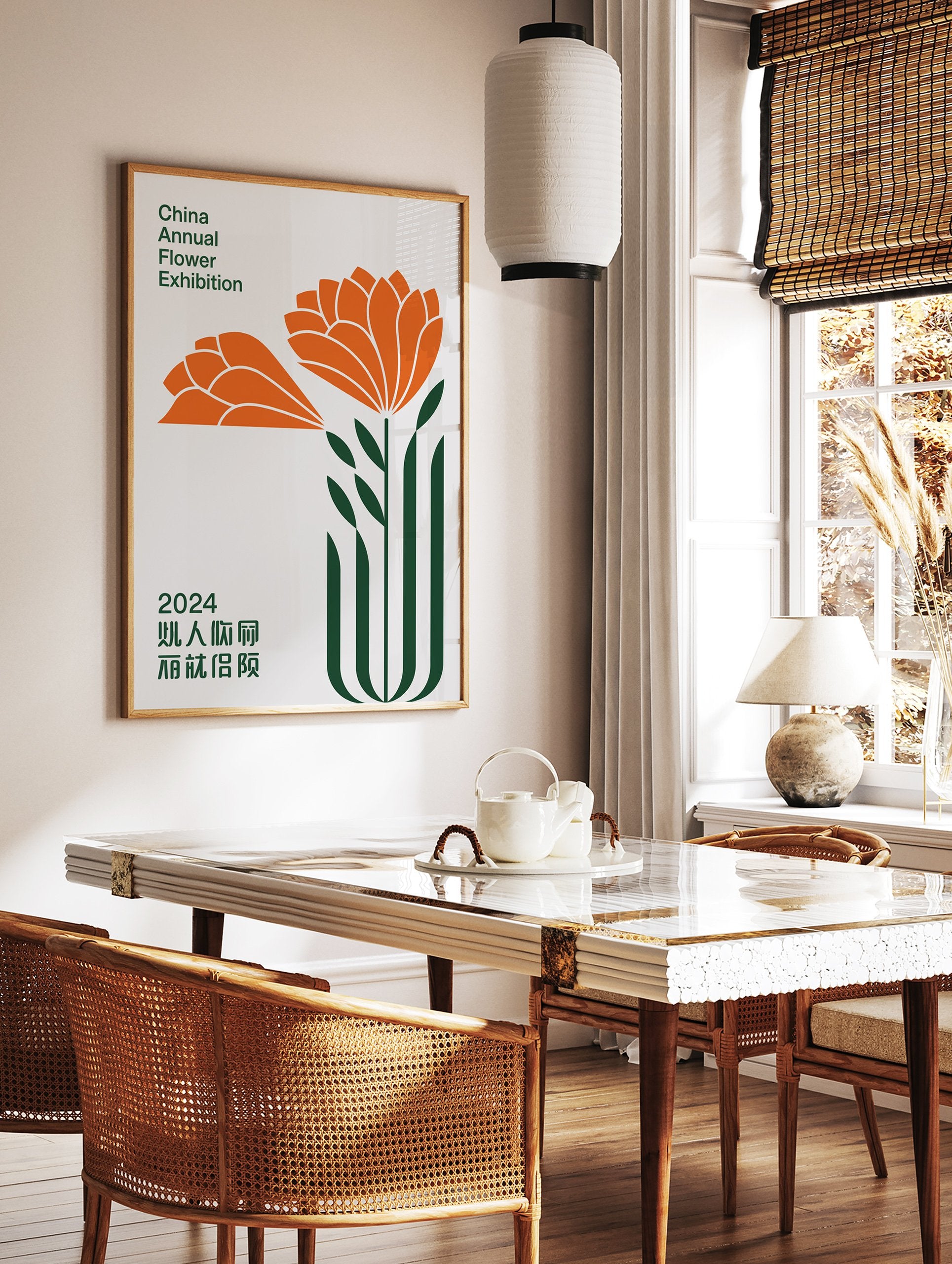 China Annual Flower Exhibition poster with stylized orange flowers and green stems on a light background. - Image 2