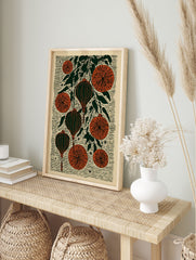 Chinese Lantern Wall Art with botanical oranges and leaves in a folk art block print style on a cream background - Image 3