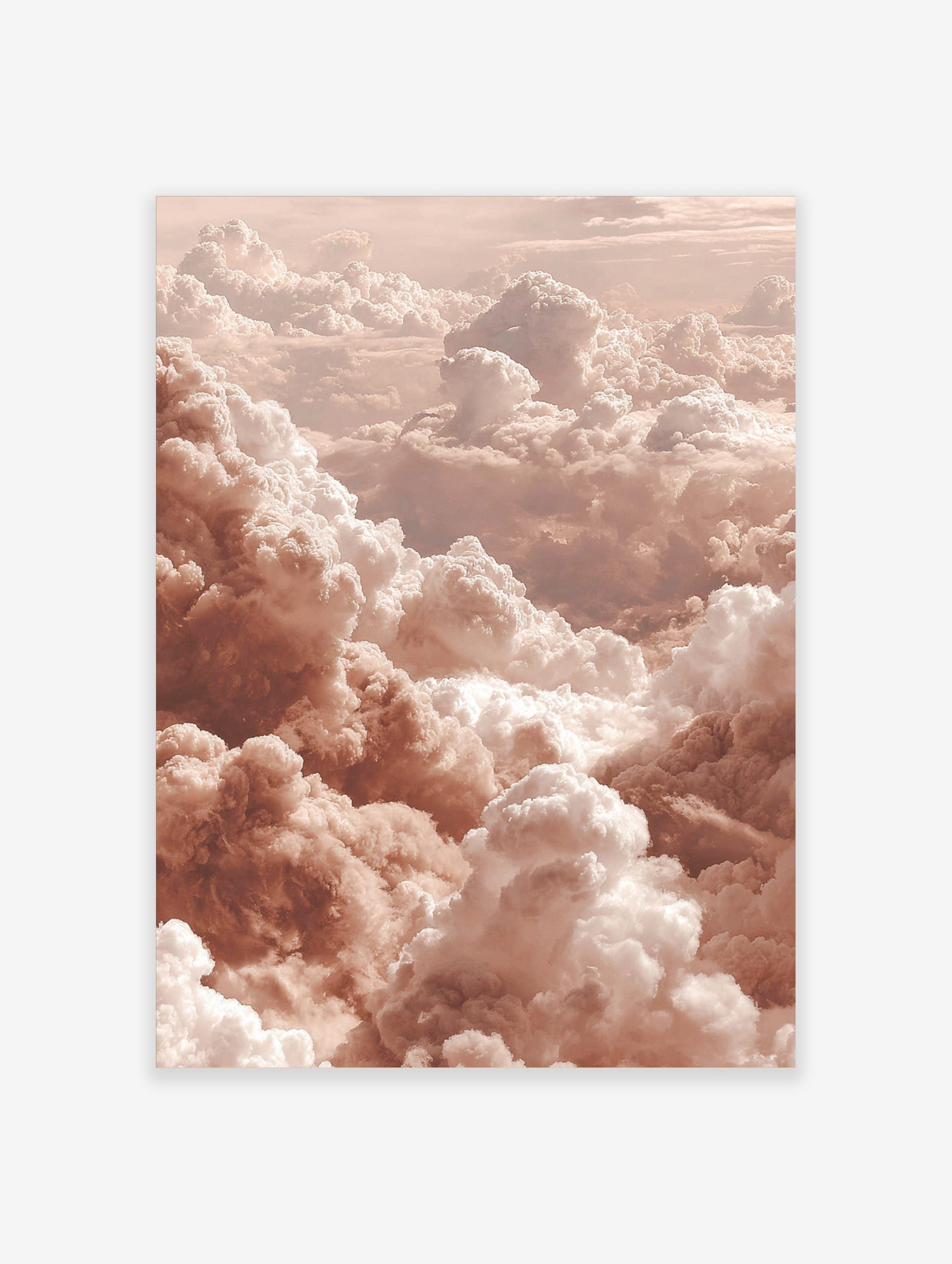 Aerial view of fluffy cumulus clouds in warm peach and white earth tones, filling the frame