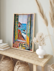 Vibrant coastal window view poster depicting a seascape with crashing waves, rocky cliffs, and colorful window frames. - Image 4