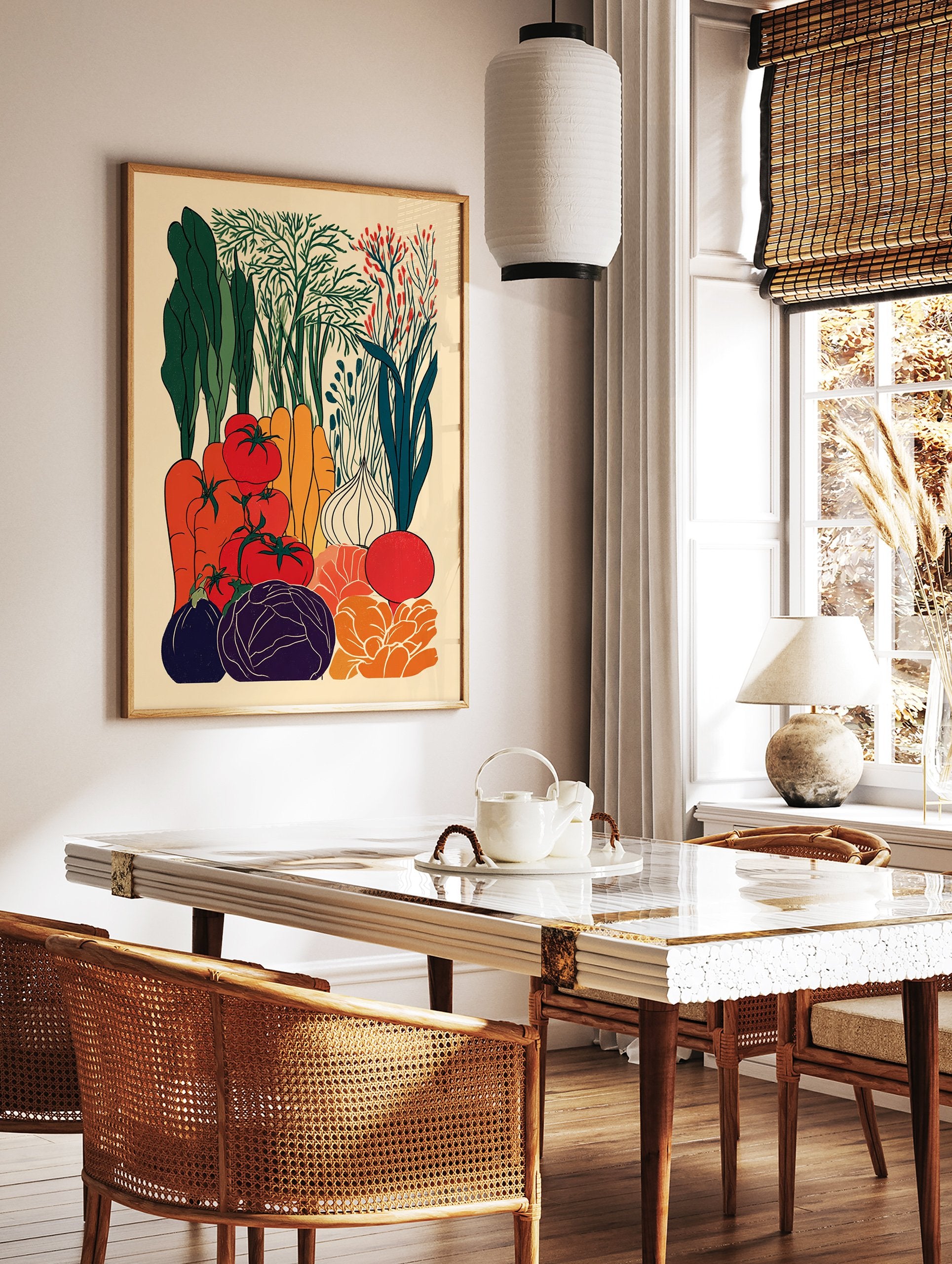 Colorful vegetable poster illustration featuring carrots, tomatoes, cabbage, eggplant, onion, and leafy greens in a vibrant garden scene. - Image 2