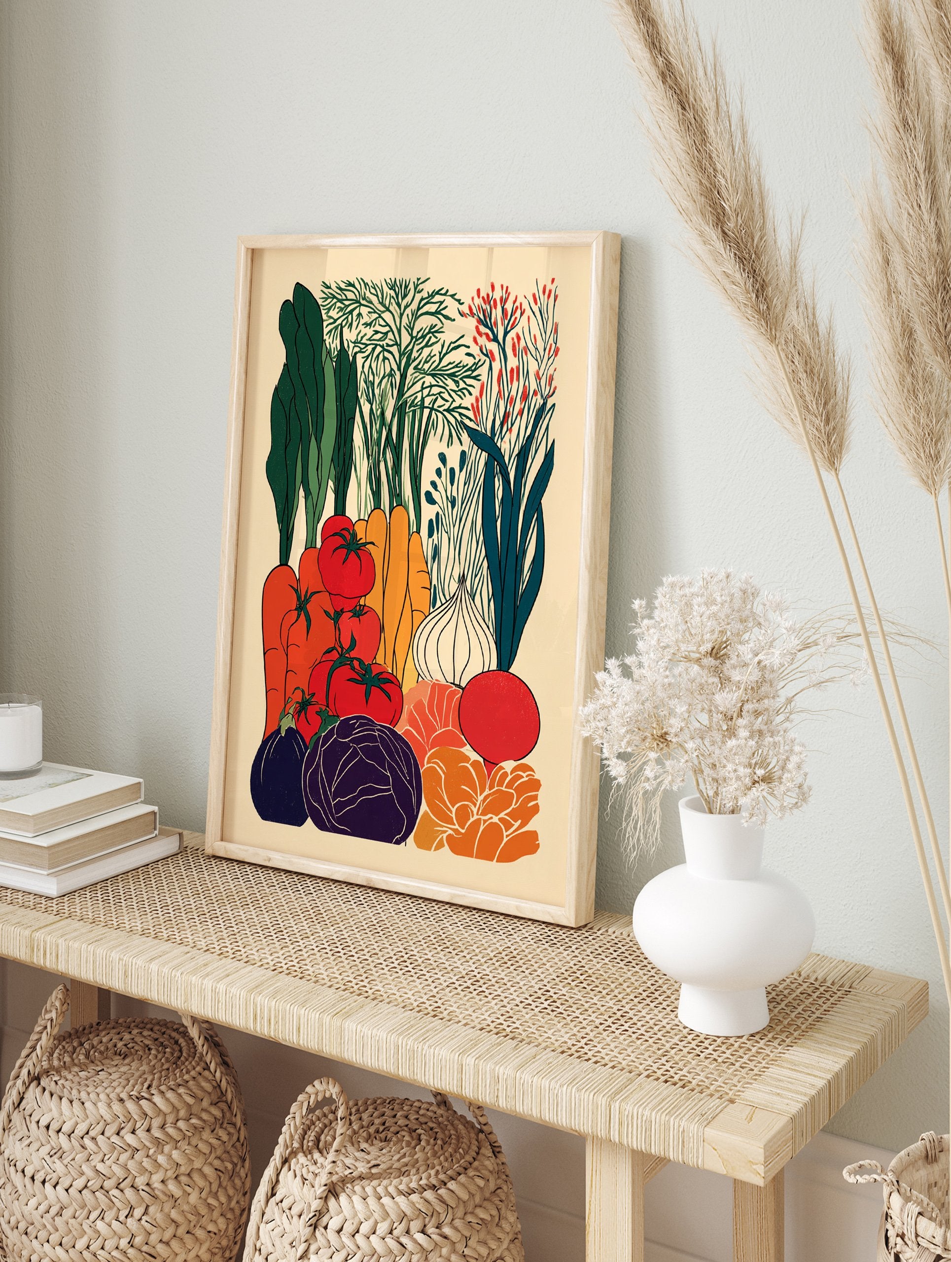 Colorful vegetable poster illustration featuring carrots, tomatoes, cabbage, eggplant, onion, and leafy greens in a vibrant garden scene. - Image 4