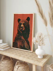 Cool bear poster wearing aviator sunglasses against a textured red background, showcasing dark fur and a stern expression. - Image 4