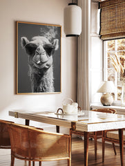 Black and white camel poster wearing sunglasses and smoking a cigarette, with smoke rising above its head. - Image 2