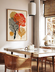 Abstract coral botanical wall art print featuring red, orange, and black stylized coral and tree-like forms on a light background. - Image 2